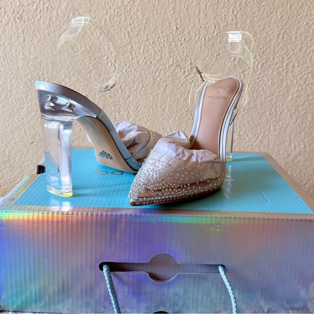 Aldo White Pearl-Embellished Clear-Strap Pointed Mules - Picture 4 of 4